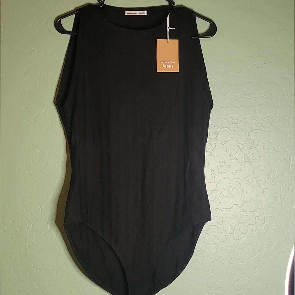 Reformation Jean Black Bodysuit XL
